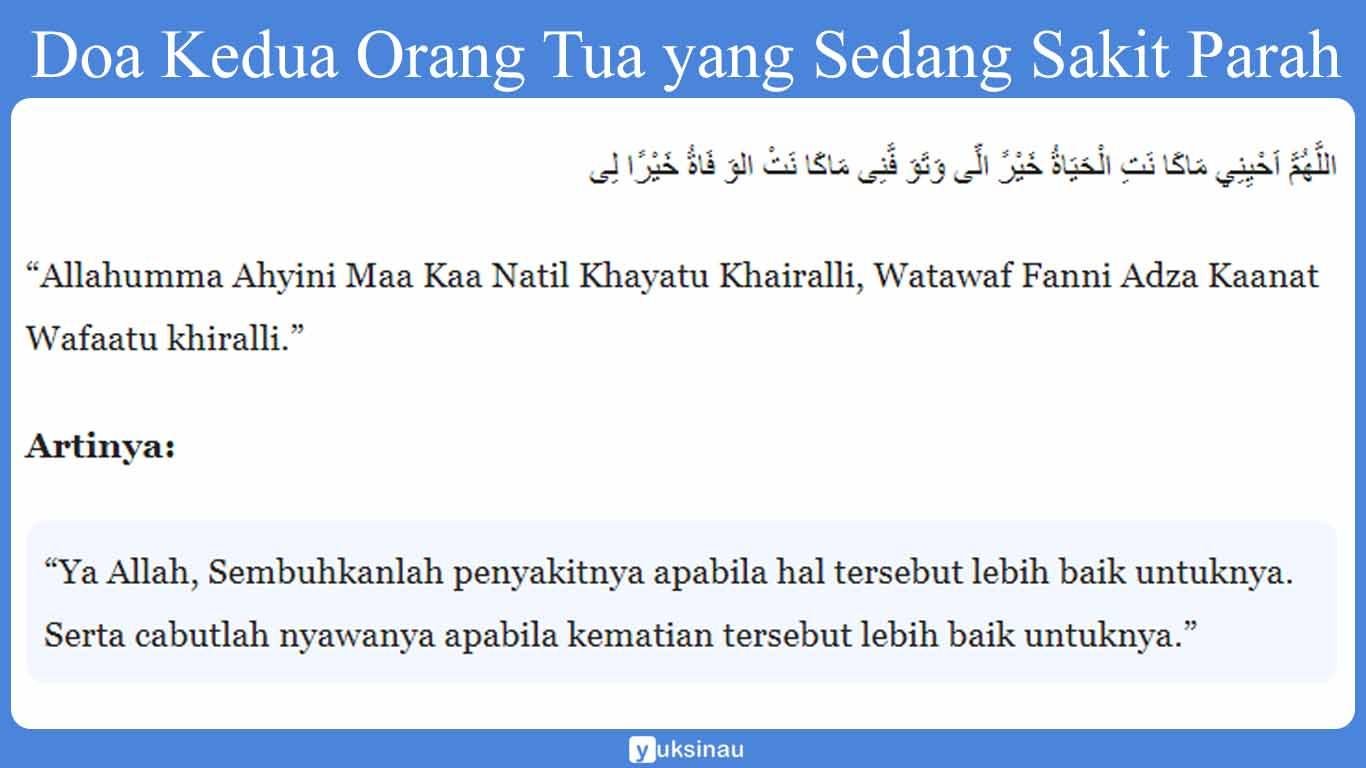 Doa Kedua Orang Tua yang Sedang Sakit Parah