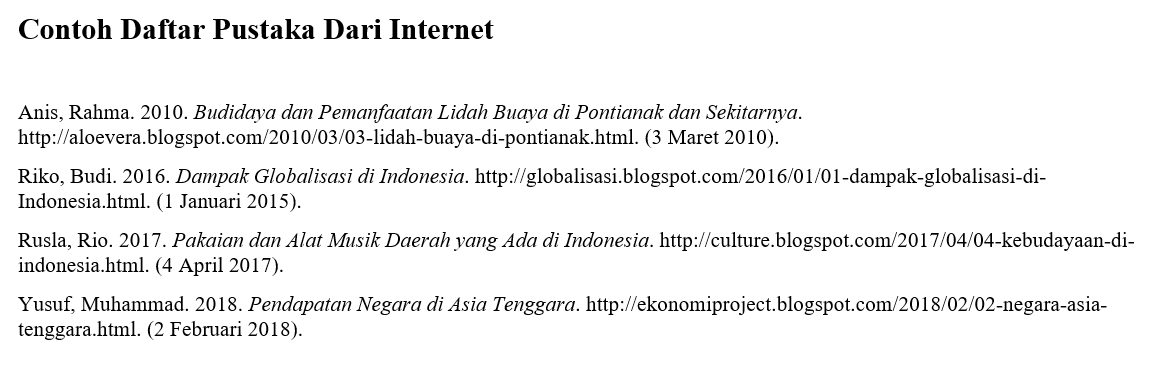 Contoh Daftar Pustaka Dari Internet Contoh Daftar Pustaka Dari Internet